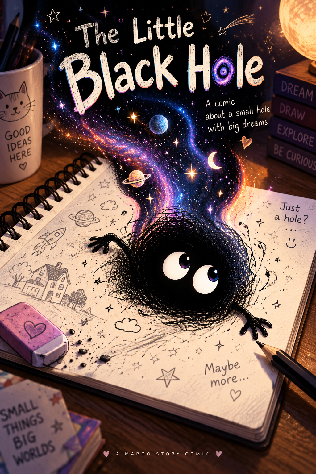 Black Hole comic cover — original MargoStory children's comic about a hole that comes to life